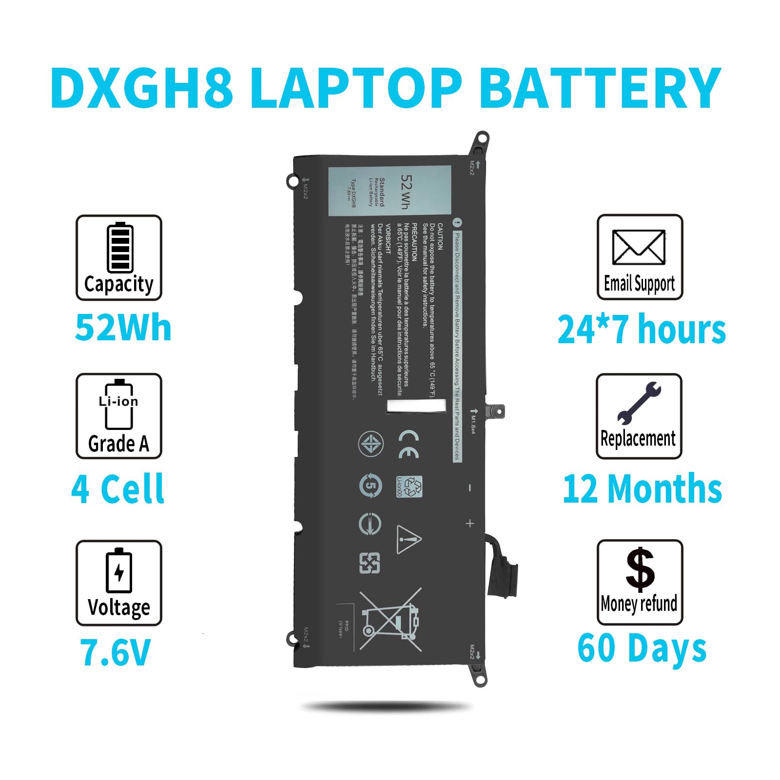 DXGH8 バッテリー互換 Amazon.com: MAFACBAC DXGH8 7.6V 52Wh Laptop Battery